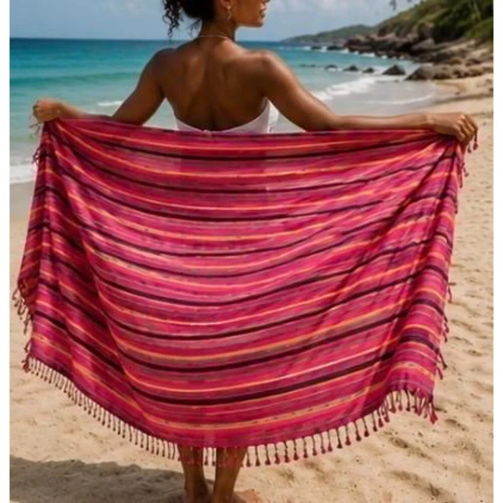 African Kikoy Beach Wrap | Multicolor Cotton Sarong, Boho Cover-Up, Travel Shawl